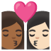 👩🏾‍❤️‍💋‍👩🏻 kiss: woman, woman, medium-dark skin tone, light skin tone display on Google